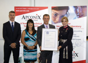 3 Directors with Lady Redmond and Queen's Award Certificate