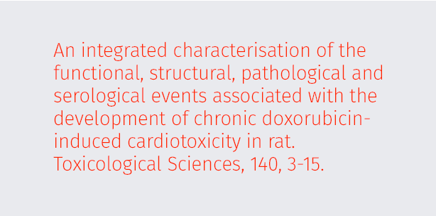 An integrated characterisation of the functional, structural, pathological and serological events associated with the development of chronic doxorubicin-induced cardiotoxicity in rat. Toxicological Sciences, 140, 3-15.