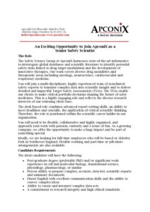 Senior Safety Scientist Job Advert Aug 26 Pdf | Apconix
