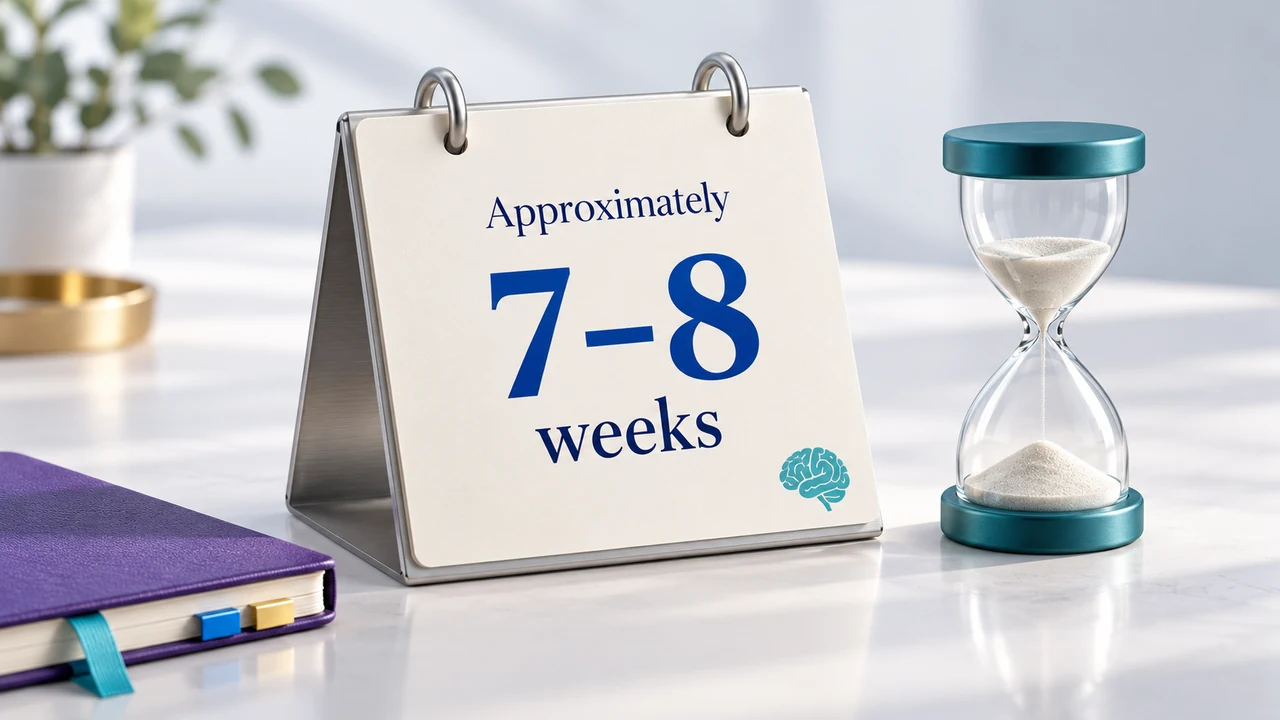 Sedation Mea Study Turnaround – Apconix Desk Calendar Reading “Approximately 7–8 Weeks” Beside A Teal Hourglass.